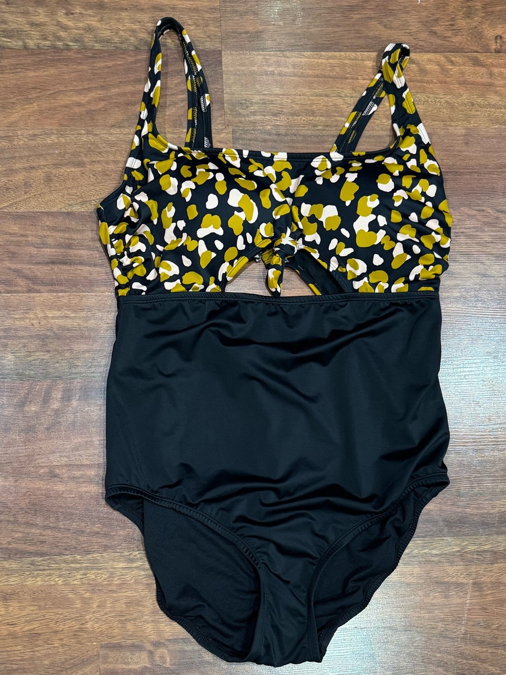 NWT -Beach Betty by Miracle Brands- Black One-Piece Swimsuit with Spot Print Top